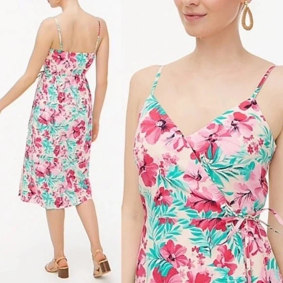 J. Crew Factory Dresses & Skirts - NWT J Crew Tropical Pink Cotton Wrap Dress Sz 4